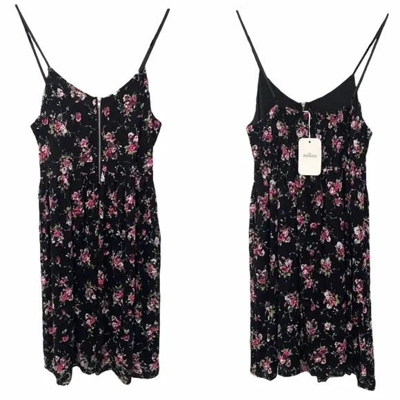 new LF Millau 𑁍 Floral Print Lace Babydoll Dress 𑁍 Black with Pink Flowers 𑁍 - Image 2