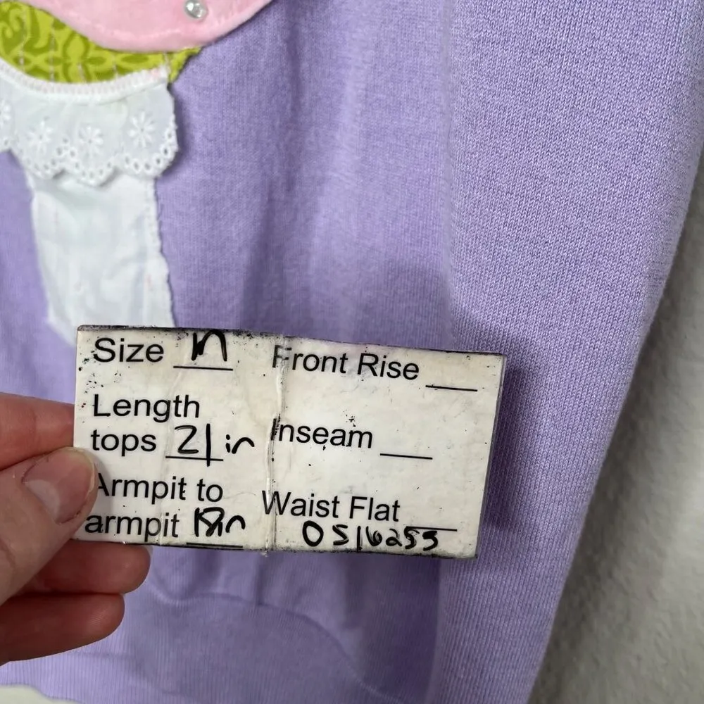 Jones New York Vintage Sleeveless Purple Knit Pink Mushroom Applique Top medium - Image 7