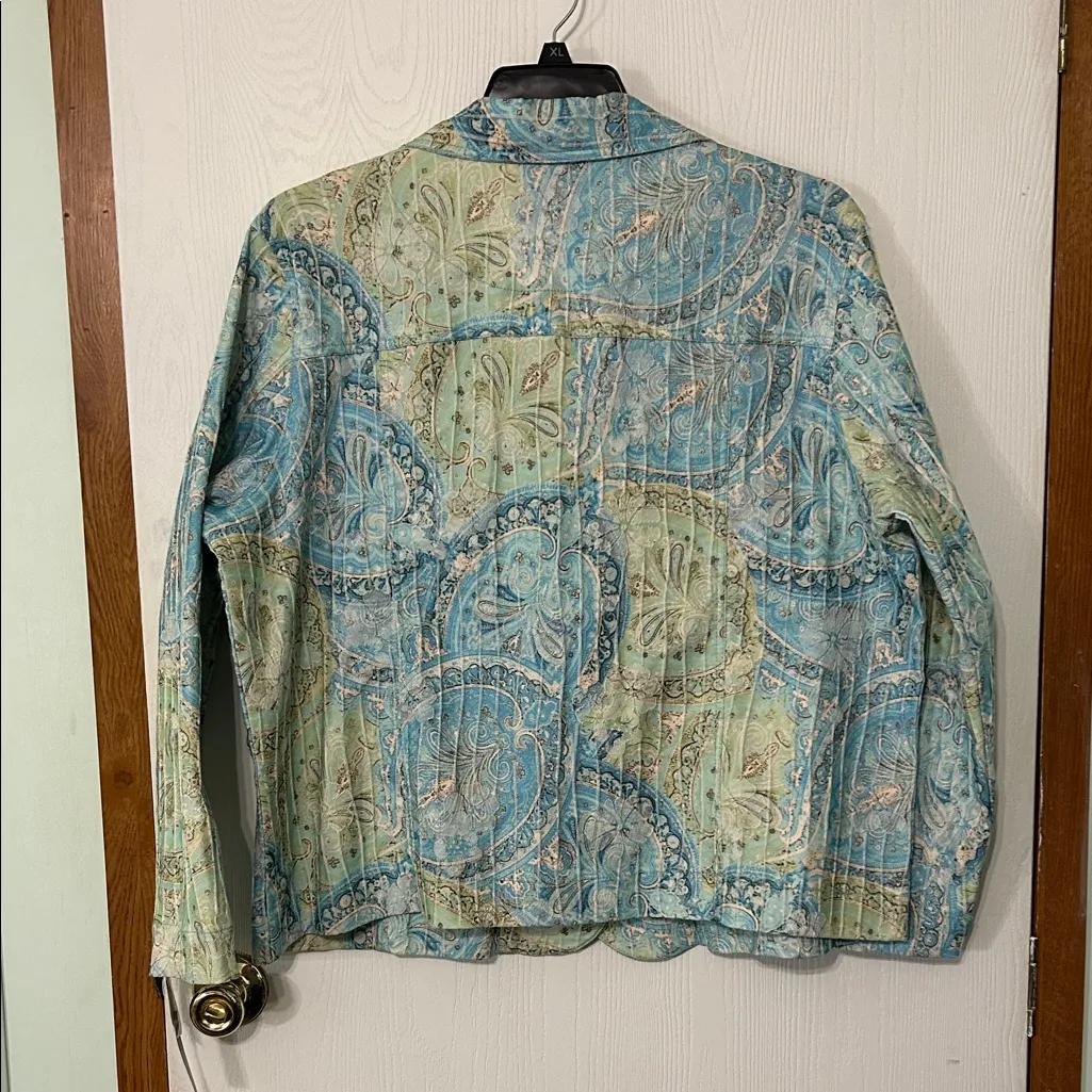 Analogy Women's Paisley Jean Jacket in Blue and Green Size 2X - Image 3