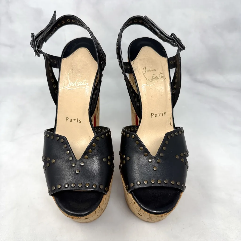 Christian Louboutin Super Dombasle Studded Leather Cork Platform Sandal Heels - Image 5