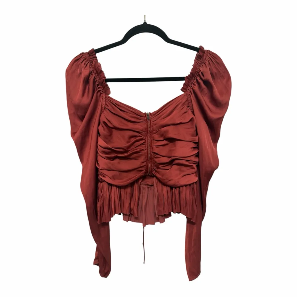 ULLA JOHNSON Ruched Halter Long Sleeve Peplum Mirelle Blouse Desert Rose size 2 - Image 6