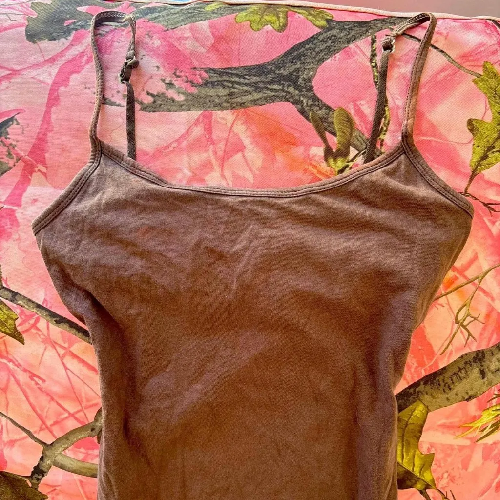 aeropostale y2k vintage 2000s brown full length cami tank top w/ built in bra  - Image 2