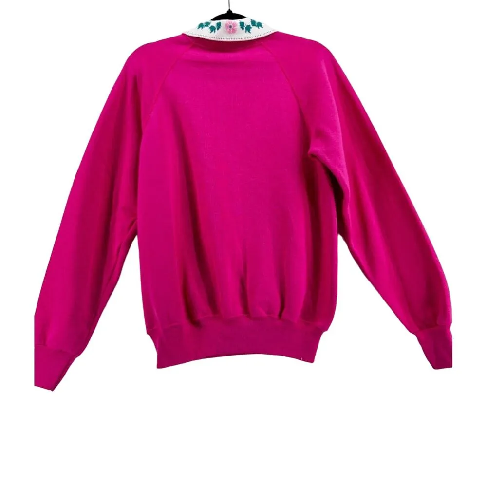 80s 90s Vintage Lee Grandmacore Cottage Core Granny Hot Pink Sweatshirt Medium - Image 5