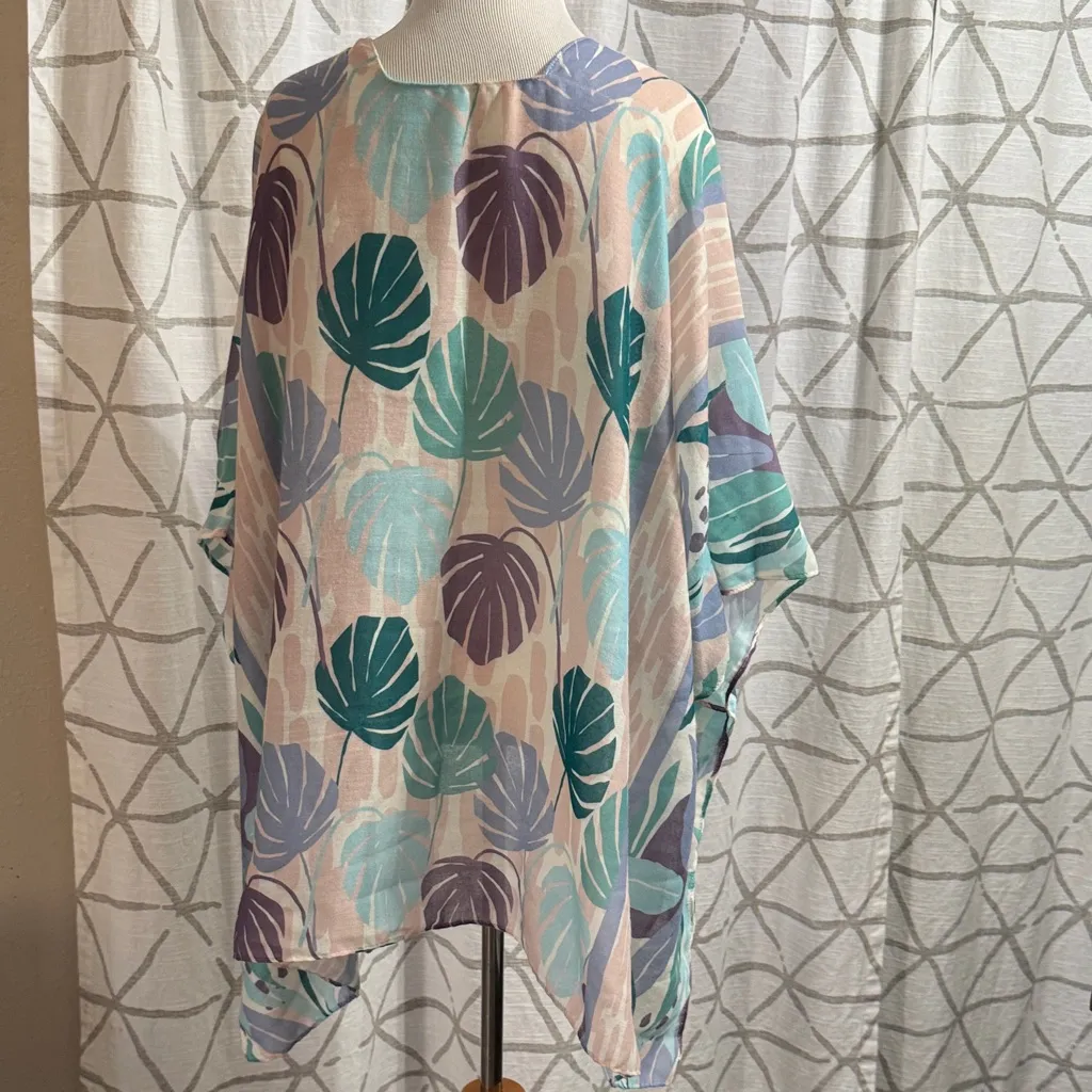 Tropical Leaf Print Kimono Blue Size undefined - Image 3