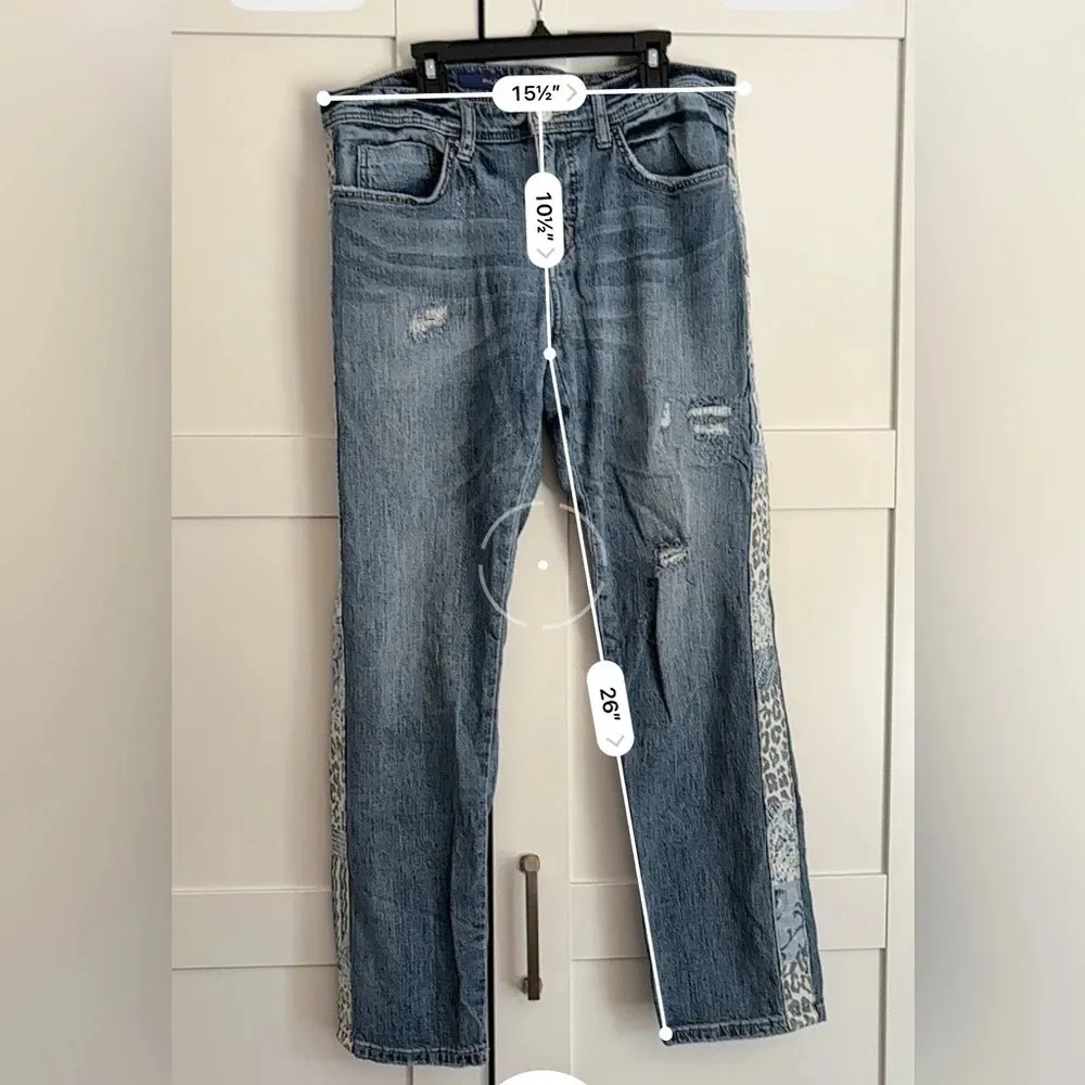 Pilcro Anthro Slim Boyfriend Jeans Animal Print Side Stripe Distressed Size 28 - Image 5