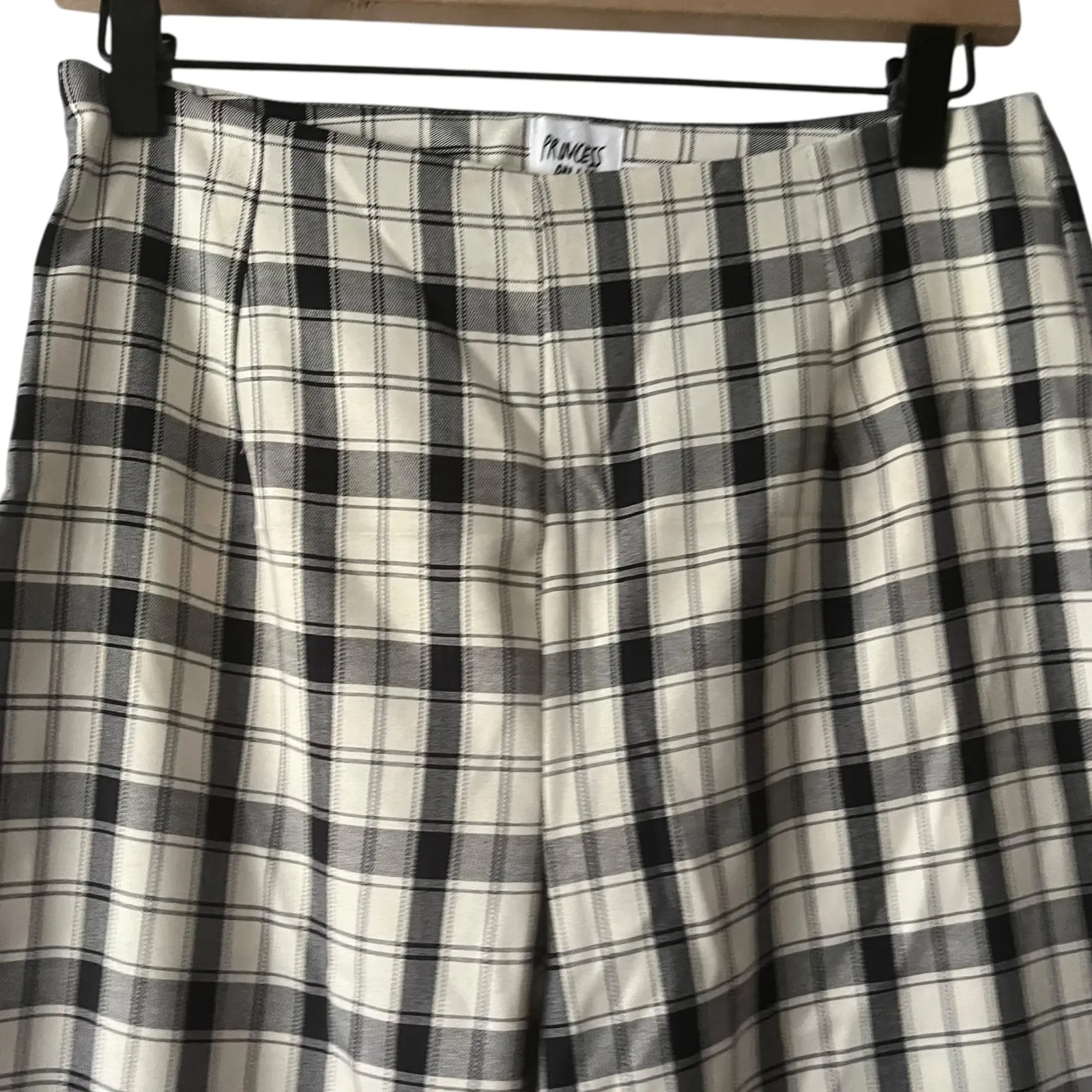Princess Polly Euros Plaid Wide Leg Trousers Pants Size 6 Black‎ Cream Checkered - Image 3