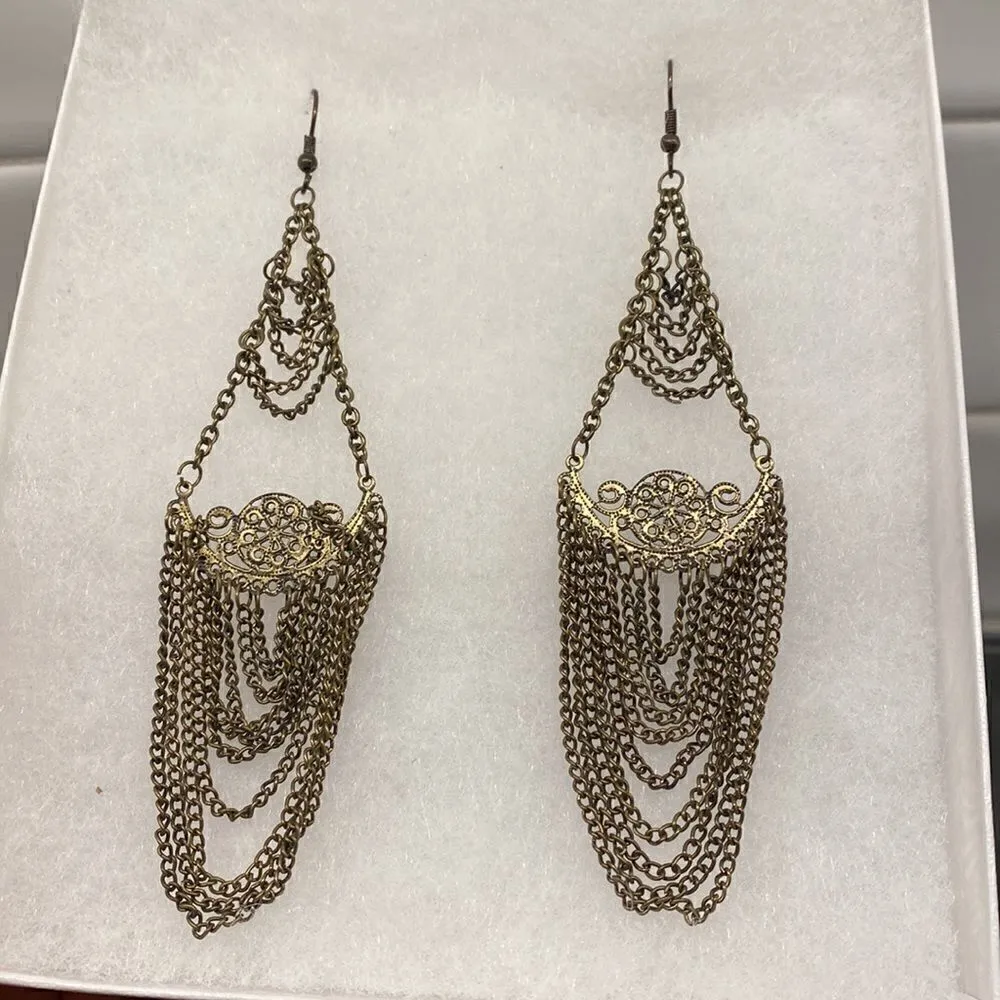 BP 2 Pairs Brass Boho Hanging Earrings - Image 2