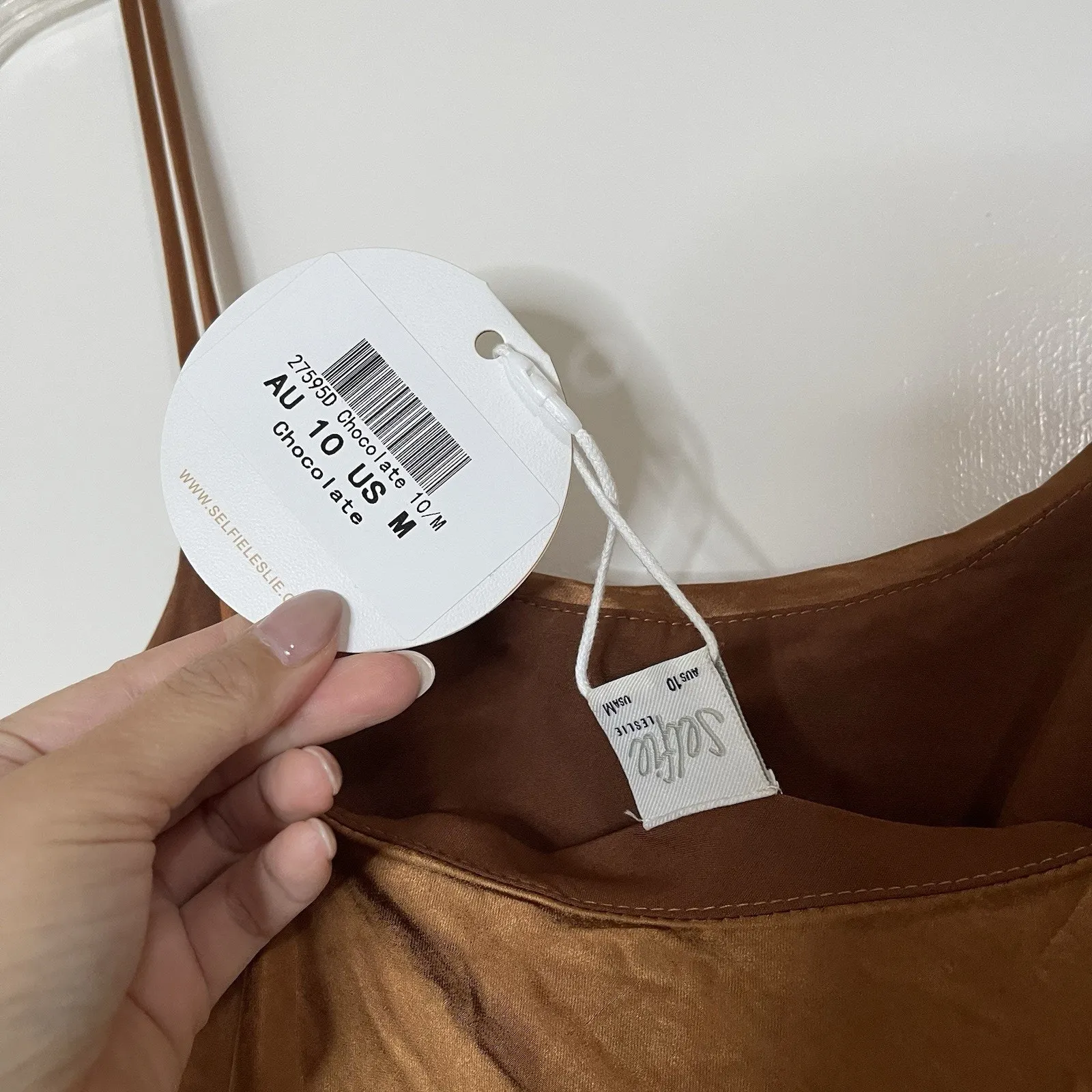 NEW! Selfie Leslie Well Versed Pleated Bust Front Split Slip Dress Chocolate MED - Image 6