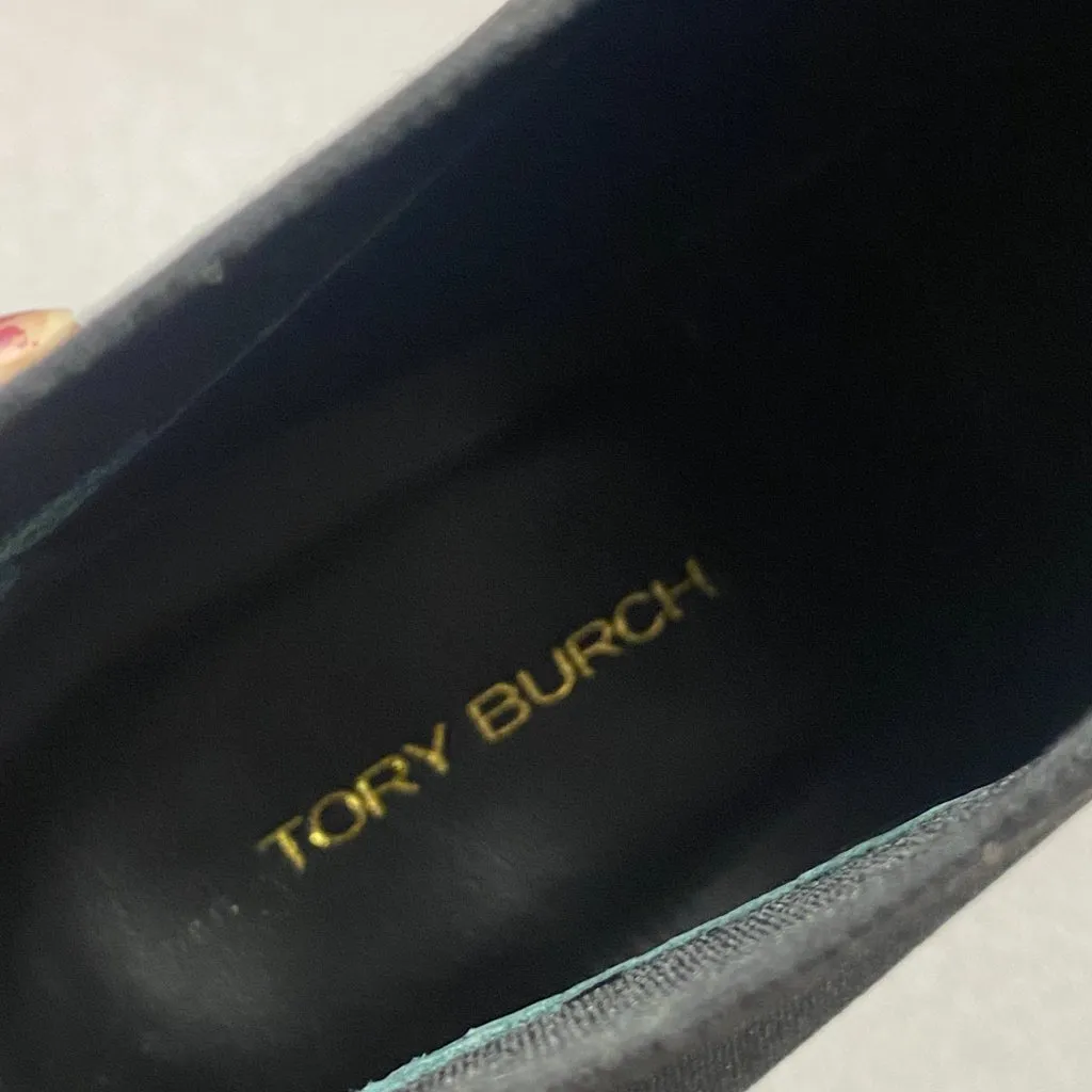 Tory Burch Elastic Ankle Black Red Booties Block Heels Sz 7.5 M Square Toe - Image 6