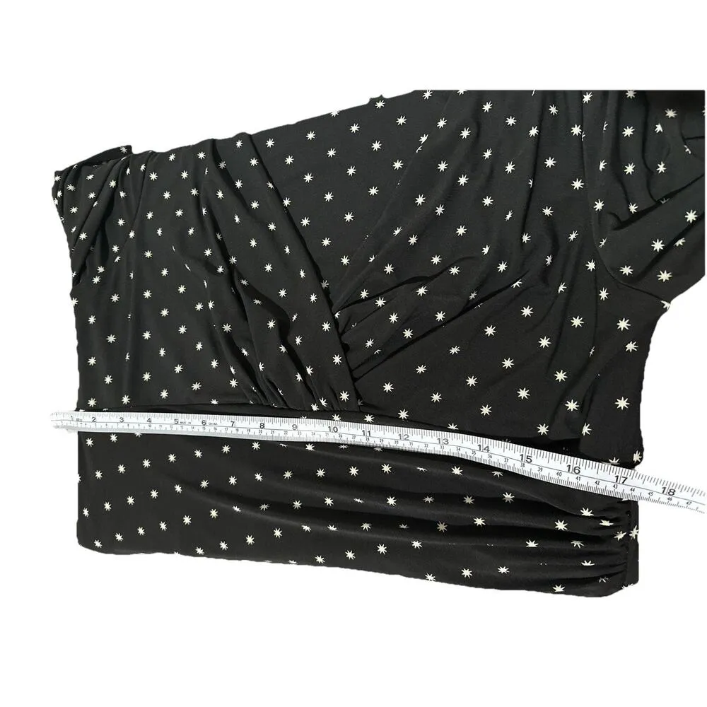 LAUREN RALPH LAUREN Womens Black Polka Stretch RuchedWaist Dress Size 14 - Image 4