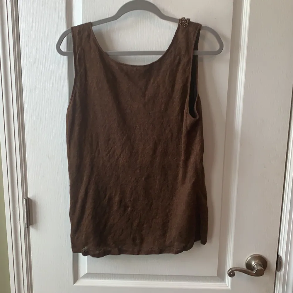 Lafayette 148 Brown Linen tank with embellishments Ladies L Size L - Image 4