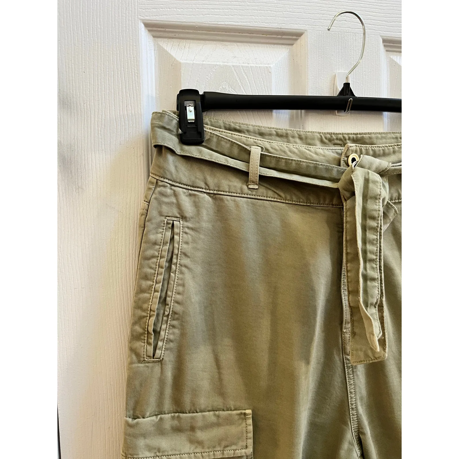 Zara Size 10 Green Cotton Waist Tie Cargo Pockets Pants 25 Inch Inseam Utility - Image 6