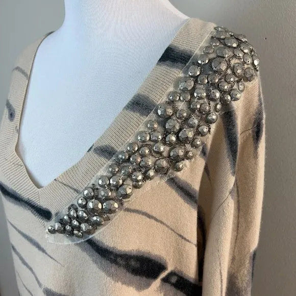 Torn By Ronny Kobo Tunic Sweater M‎ 100% Cashmere Tie Dye Bead Embellishe… - Image 3