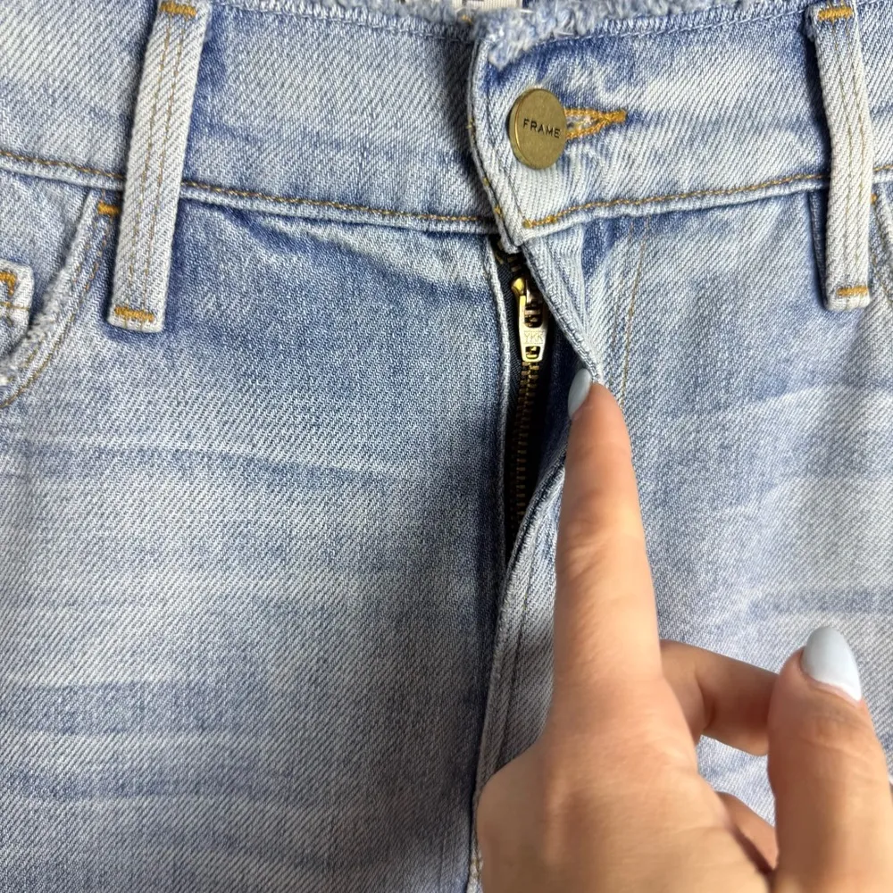 Frame Women’s Sawyer Mini Denim Skirt Cotton Distressed Raw Edge Cutout size 26 - Image 4