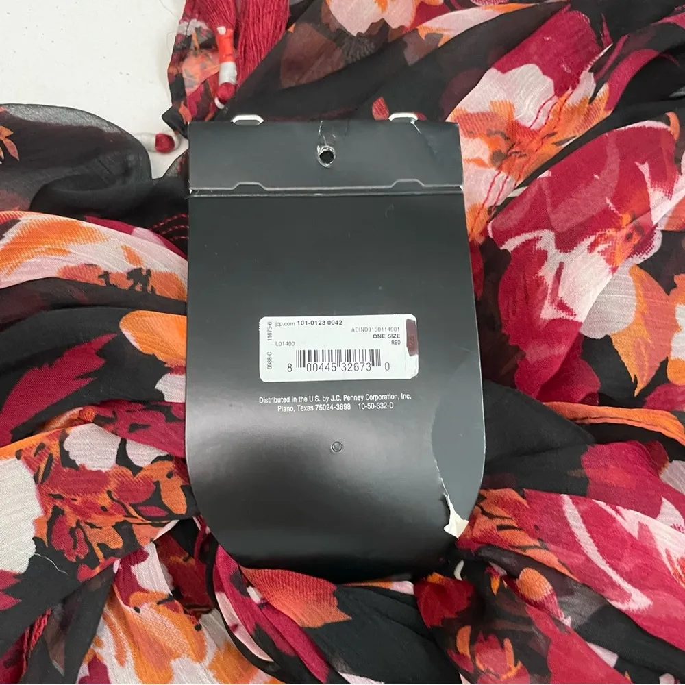 Scarf Oblong Large Floral Fringe Embroidery Wine Red Black Orange White - Image 5