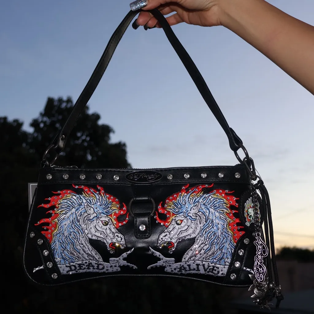 Y2K Ed Hardy Dead or Alive Rhinestone Shoulder Bag Black NWT McBling - Image 1