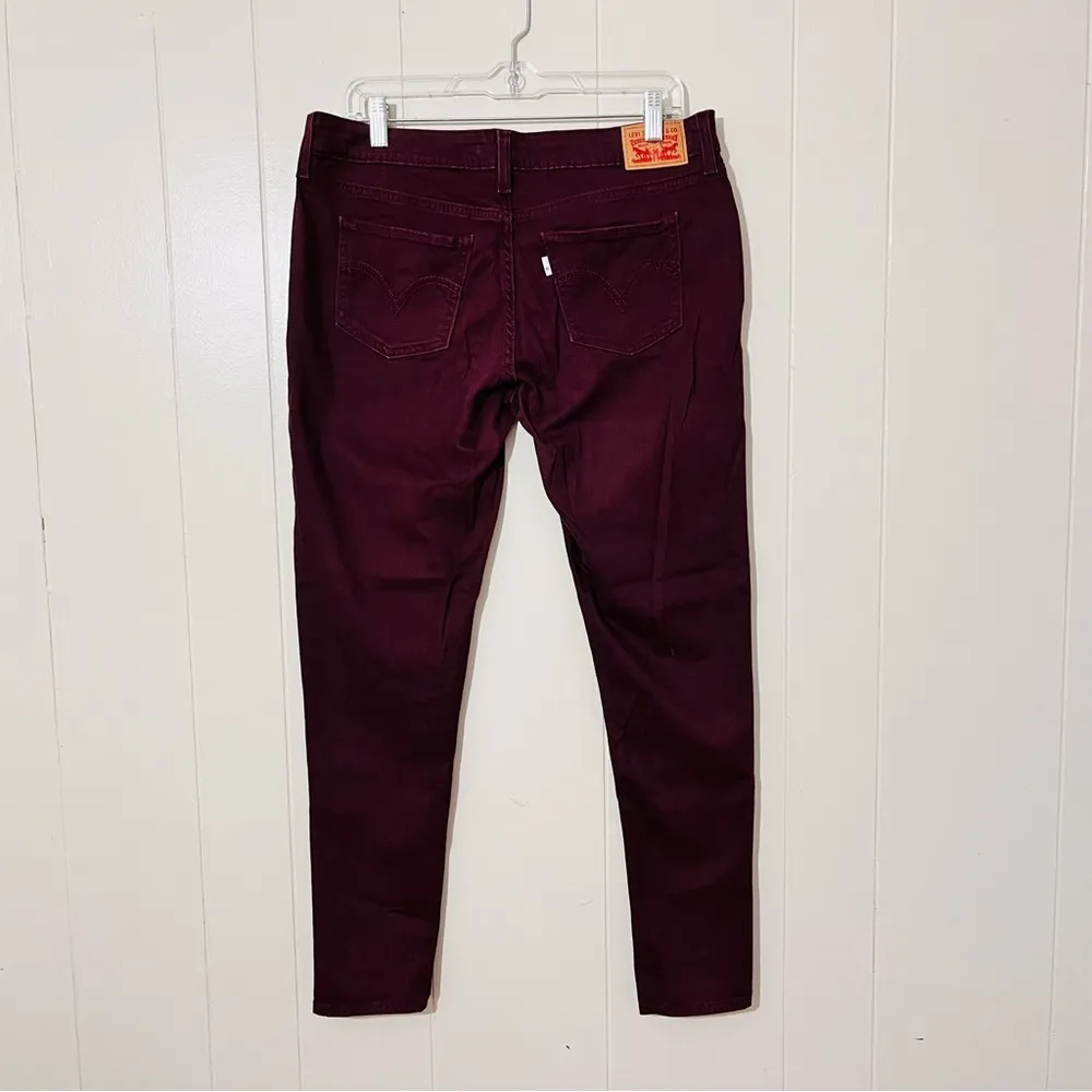 Levi's 535 Super Skinny Maroon Faux Leather Front Denim Pants Size 31 - Image 7