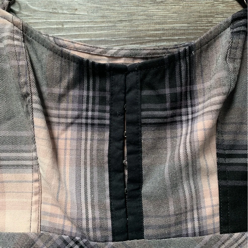 Urban Outfitters Black and Cream Plaid Mini Dress M - Image 2