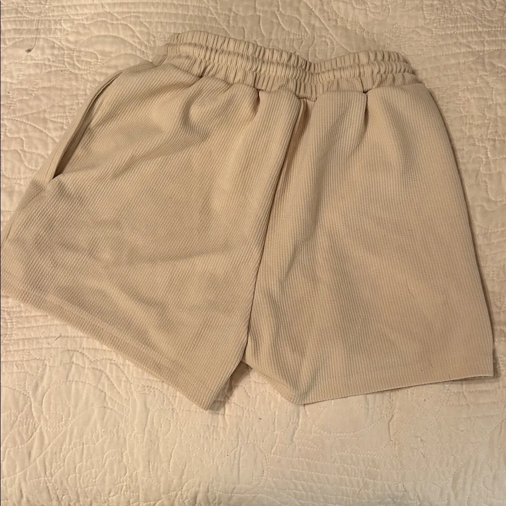 Beige Ribbed Drawstring Shorts Size XS - Image 2