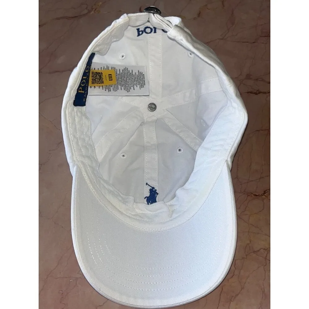 Polo Ralph Lauren Chino Cap in White & Marlin Blue One Size Unisex Hat Mens - Image 9