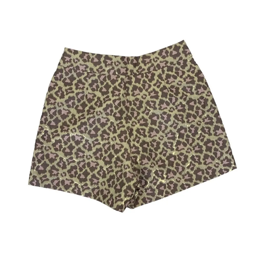 J Crew Shorts 4 Leopard Print Brown Gold Side Zip‎ Dressy Trendy - Image 2
