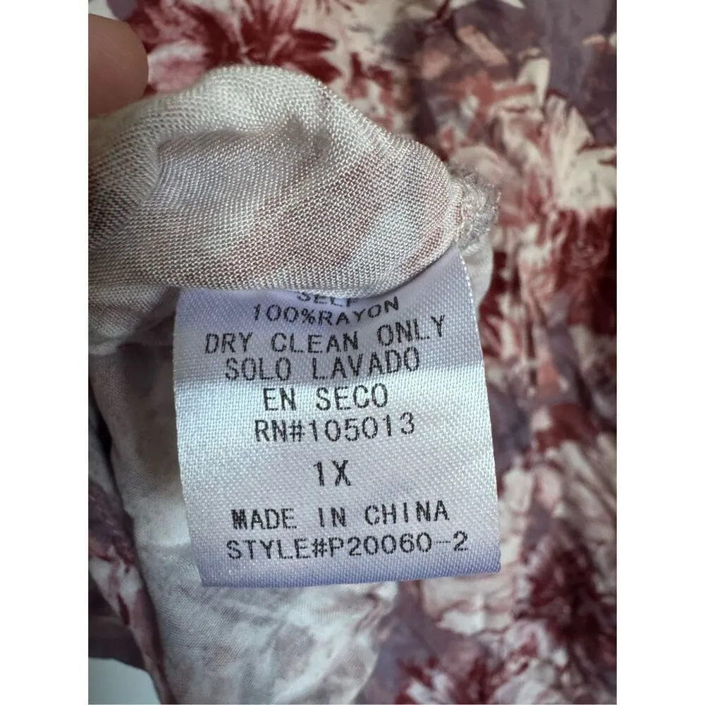 Andre by Unit pink floral flare sleeve babydoll blouse sz 1X womens feminine dai - Image 6