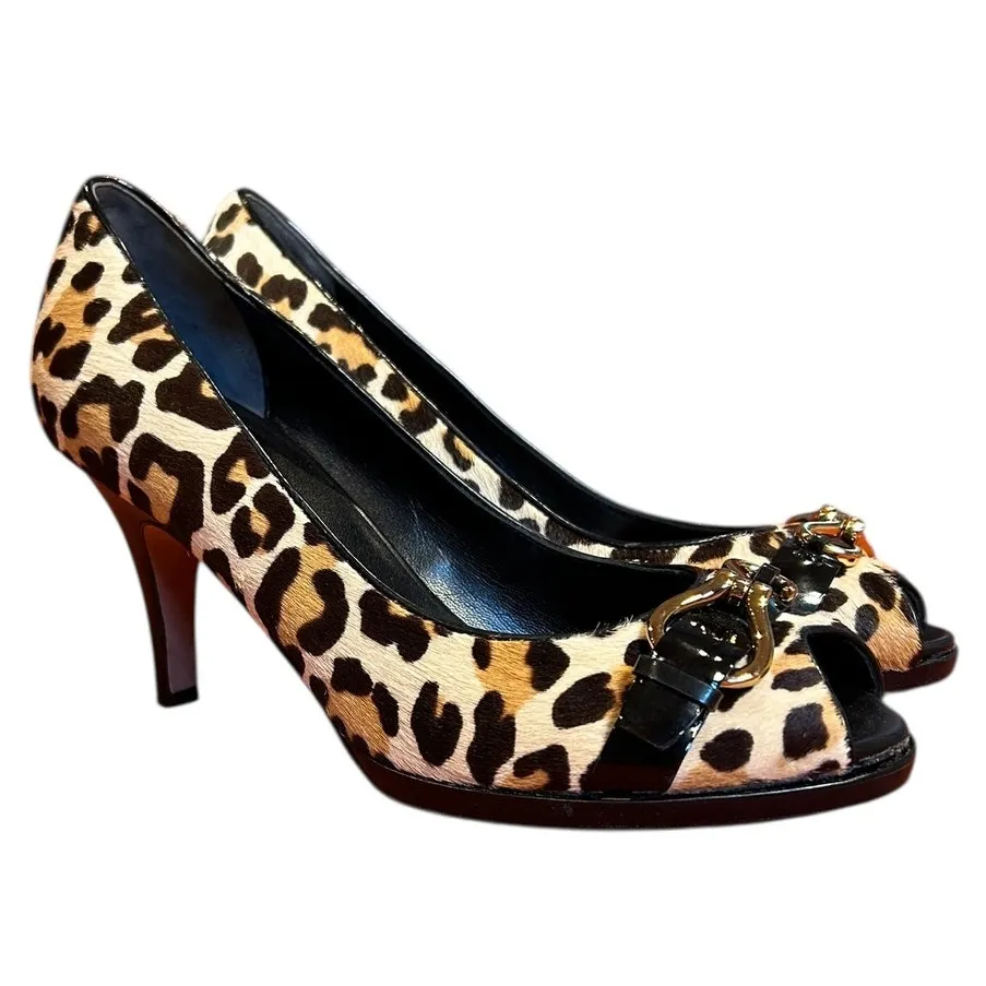 COLE HAAN NIKE Air Women's Peep-Toe Heel Pumps 7.5 B Cheetah Leopard Print Carma - Image 3