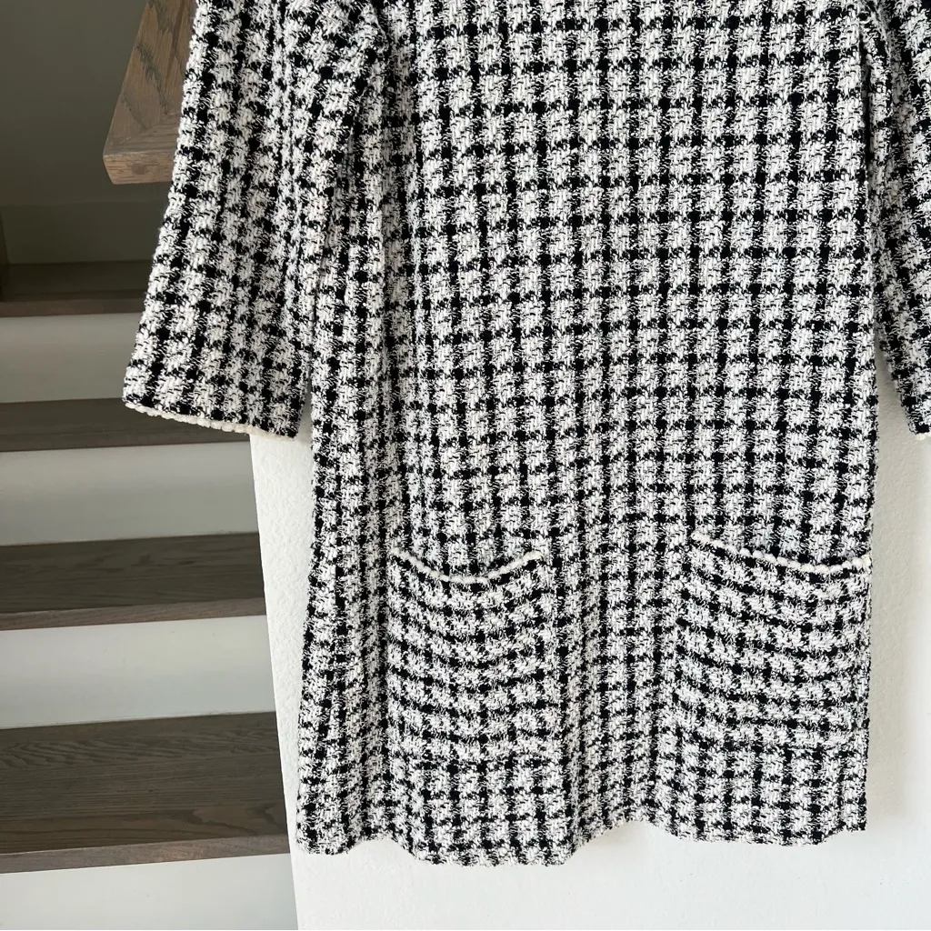 Zara Tweed Mini Shift Short Sleeve Mini Dress in Black and White Womens Medium - Image 3
