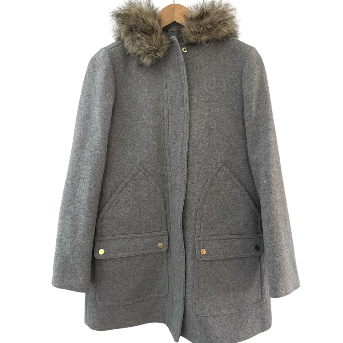 J.Crew Vail Parka Faux Fur Hooded Winter Coat Gray Size 4 - Image 5
