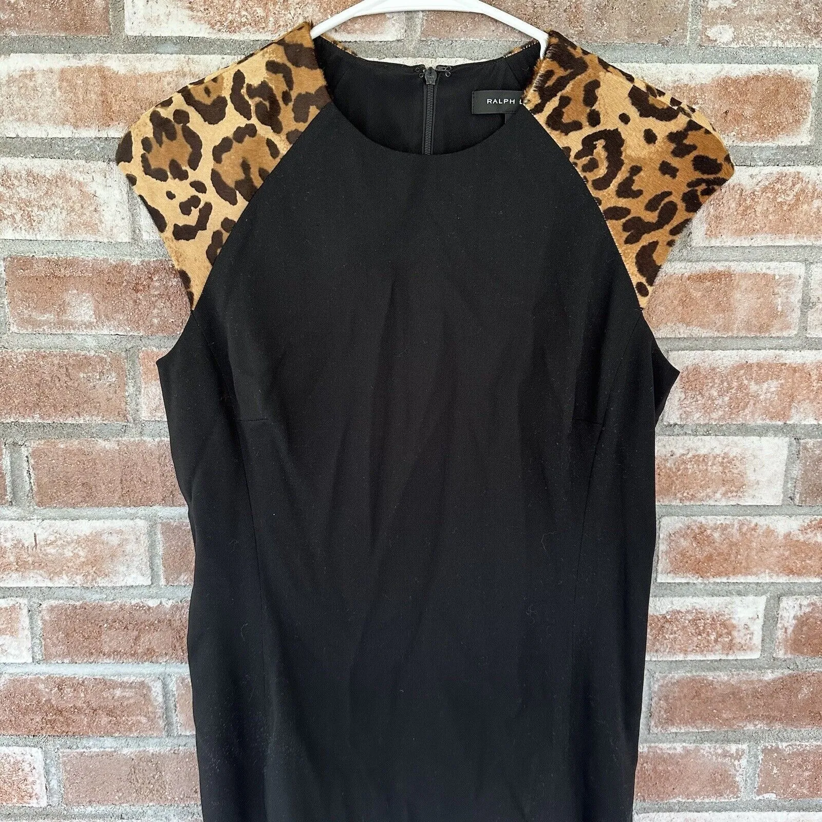 Ralph Lauren Black Label Virgin Wool Calf Hair Sheath Dress Leopard Print Size 6 - Image 5