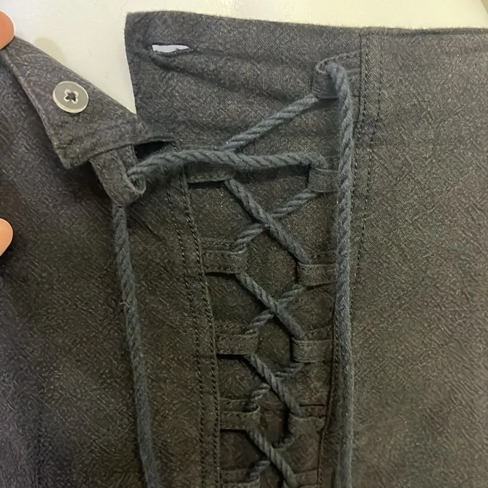 Free People Black Mini Shirt High Low Lace Accent Pockets Cotton Linen- Medium - Image 5