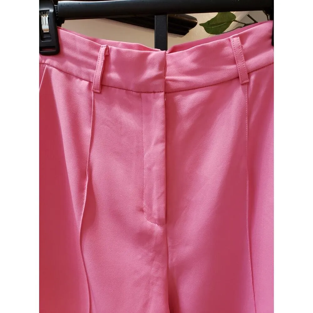 Oh Polly Women's Pink Solid Polyester Pull On Belt Loops Front Pleated Pant 6 - Image 2