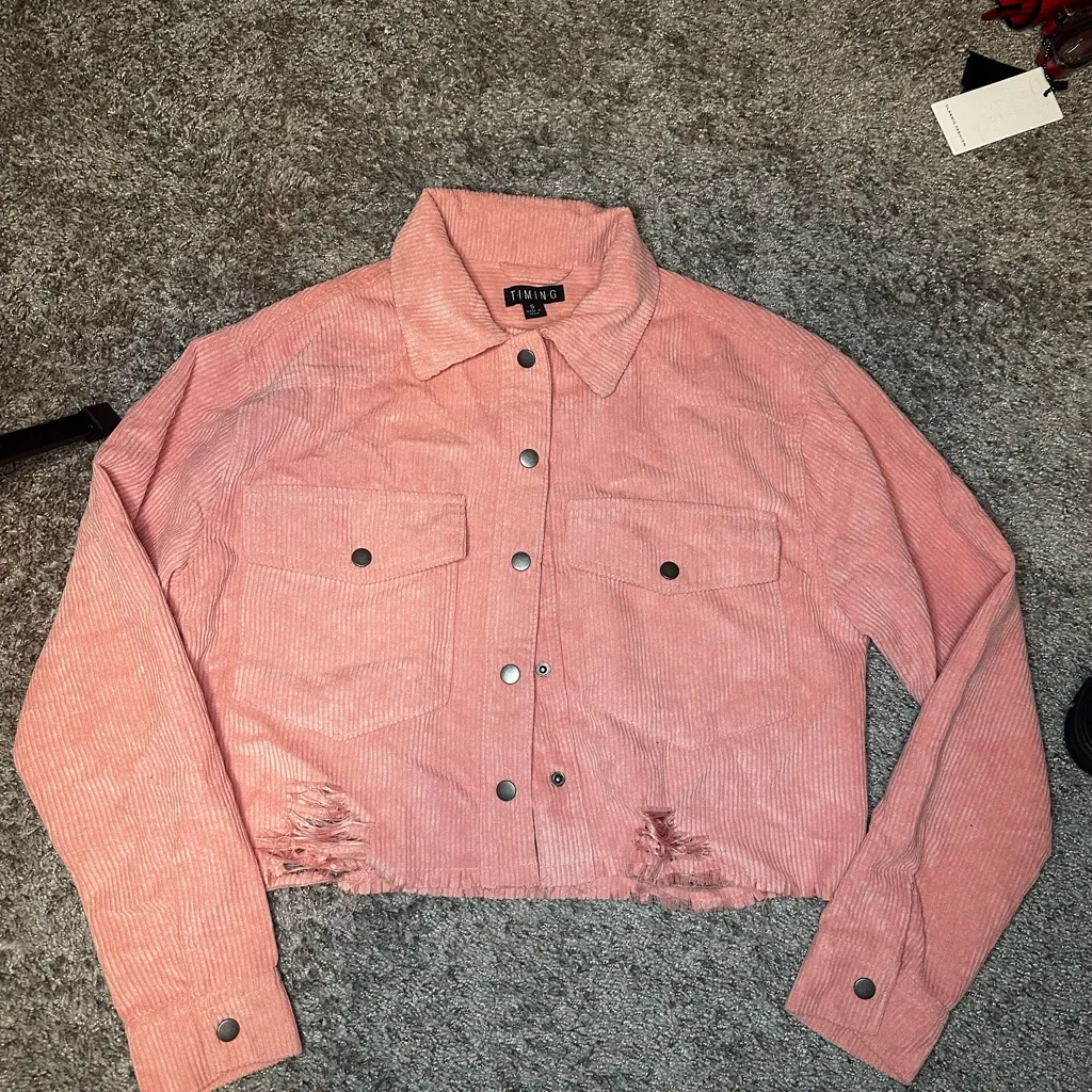 Timing  Pink Corduroy Jean Jacket - Image 2