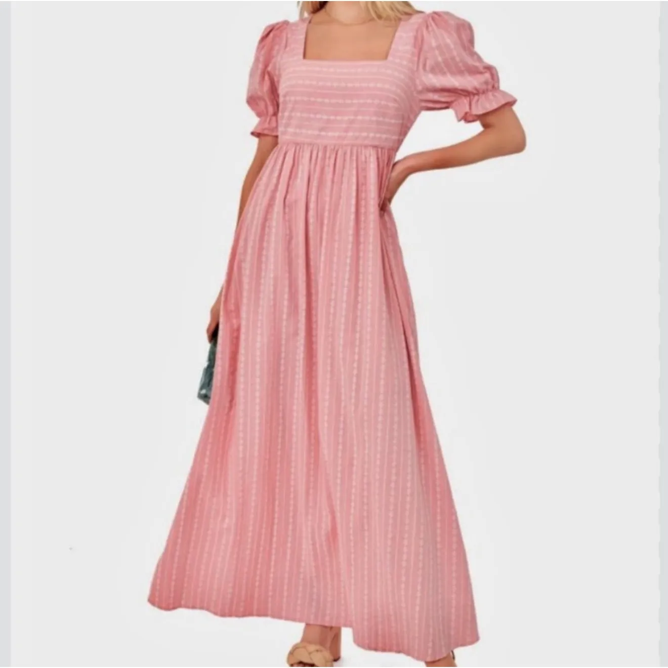 Hyacinth House Pink Maxi Dress‎ Square Neck Puff Sleeve Smocked Summer - Image 2