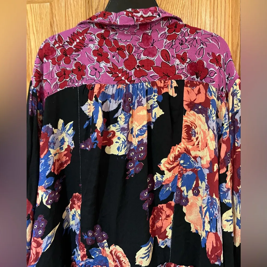 Free People Bunch A Brunch Tunic‎ Top Dress Black Motif Pink Purple Floral Small - Image 12