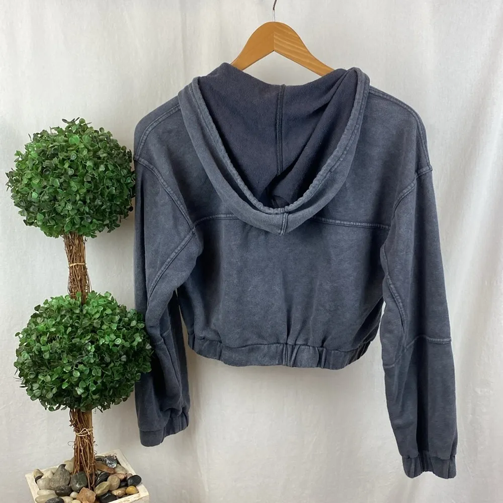 L Space Gray Cropped Long Sleeve Zip Up Hoody Sweater Top S - Image 2