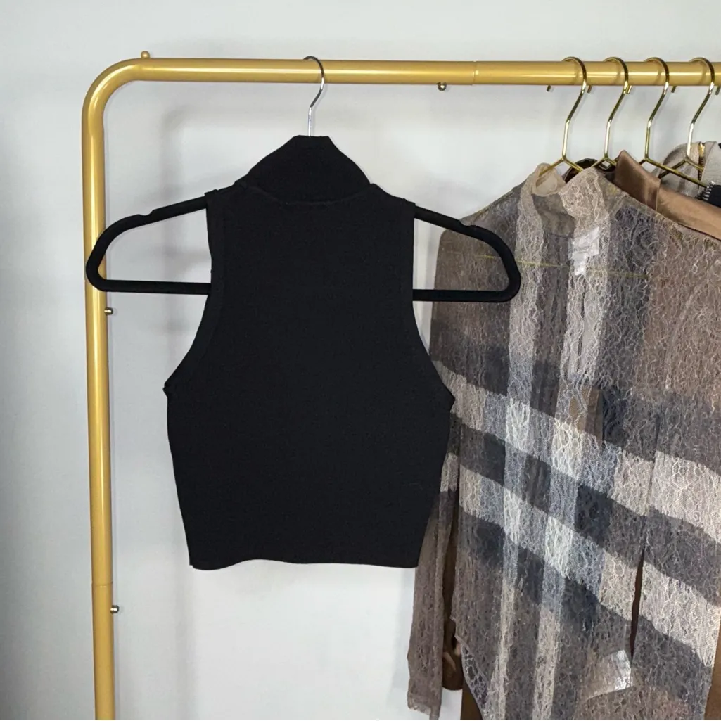 Zara Black Sleeveless Mock Neck Cropped Knit Top - Image 5