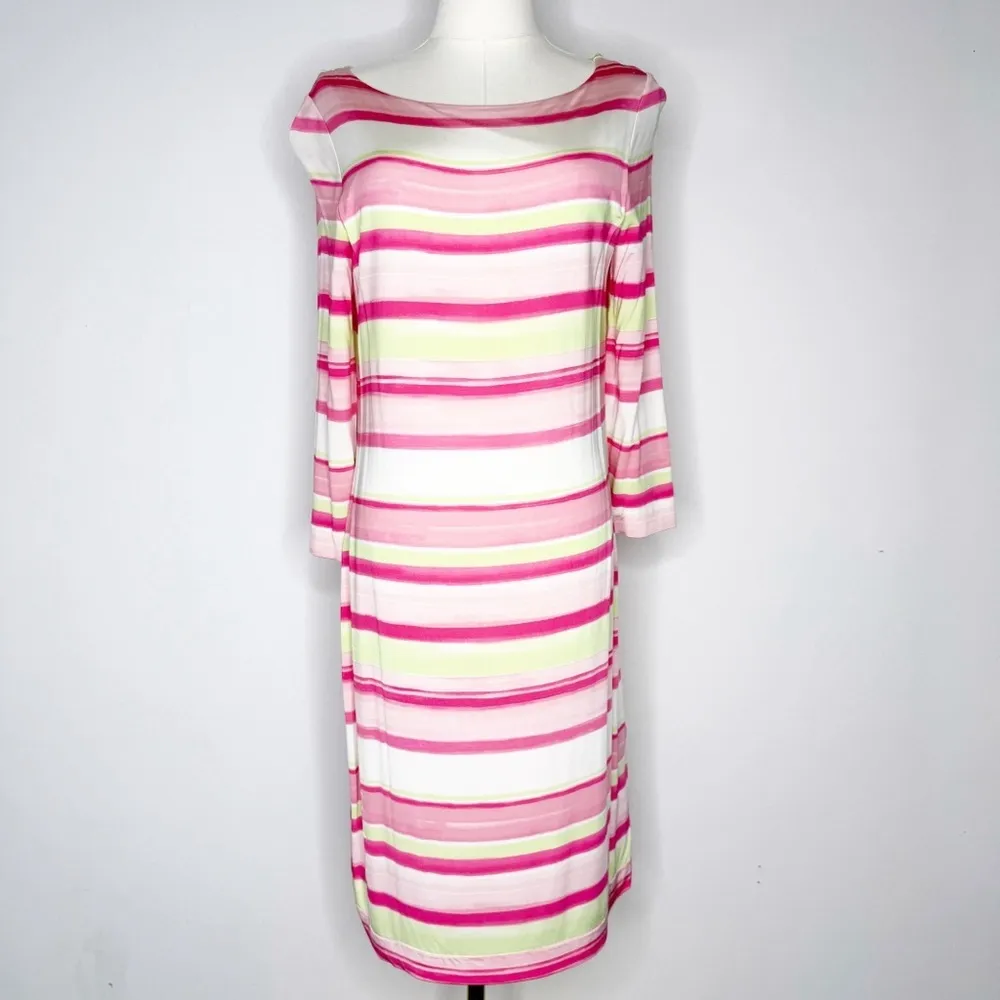 Brooks Brothers Pink & Green Striped Jersey Dress – Size Medium - Image 2