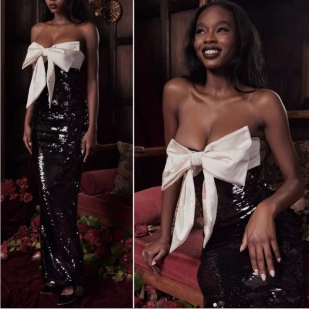 NWOT House of CB Holly Black Sequin Strapless Bow Maxi Dress sz XL - Image 4