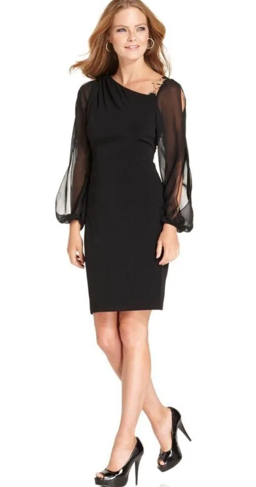 Ivanka Trump White Sheath Dress with Sheer Long Sleeves 4 Small - Image 2