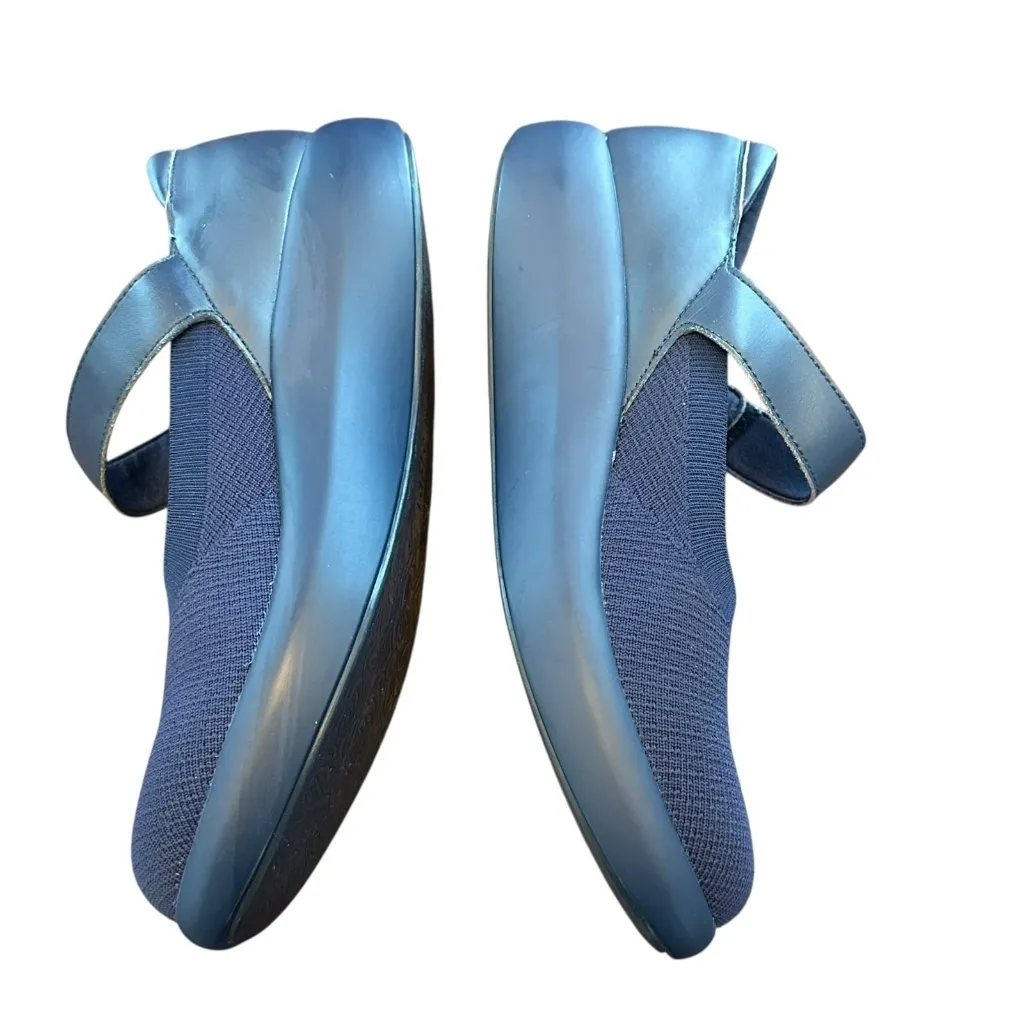 Alegria Navy Knit & Faux Leather Mary Jane Sneakers Size 38 Flats Comfort Shoes - Image 4