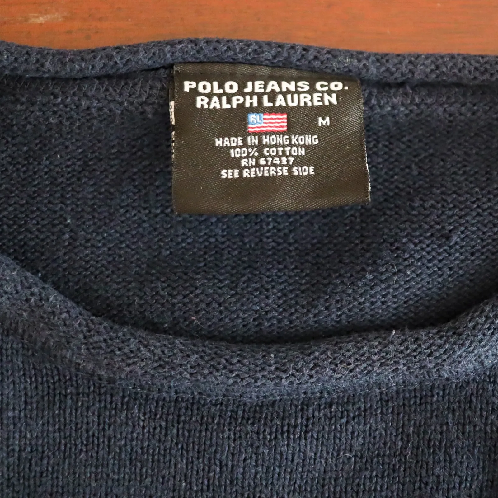 Polo Jeans Co. Ralph Lauren Knit Sweater Striped Logo Pullover Navy Blue M Y2K Blue Size M - Image 9