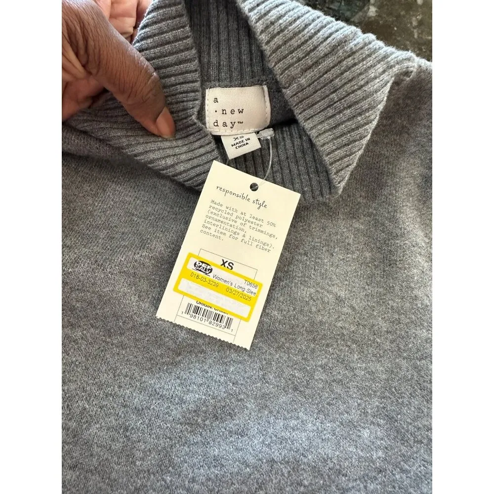 A New Day Midi Gray Sweater Dress Side Slit High Neck Long Sleeve XS NWT - Image 4