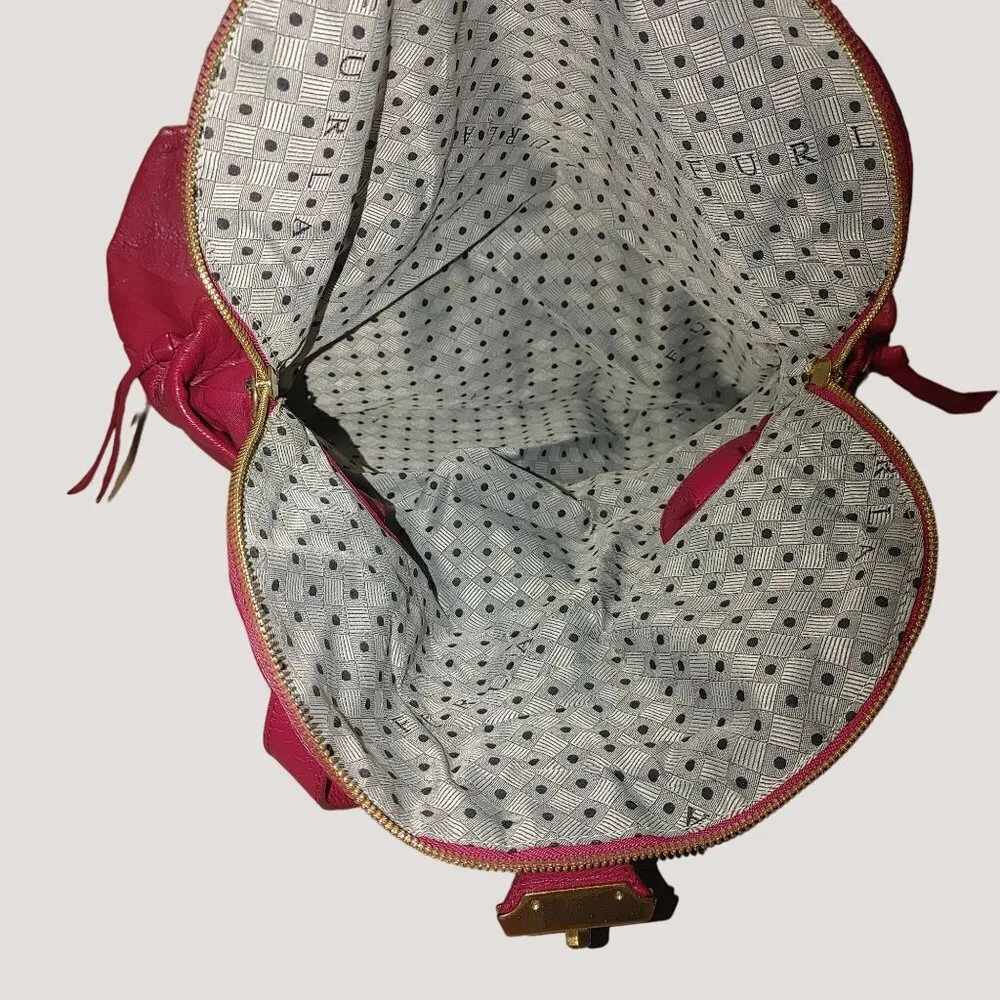 Furla Magenta Leather Hobo Handbag Satchel Gold Accents Lined Interior - Image 13