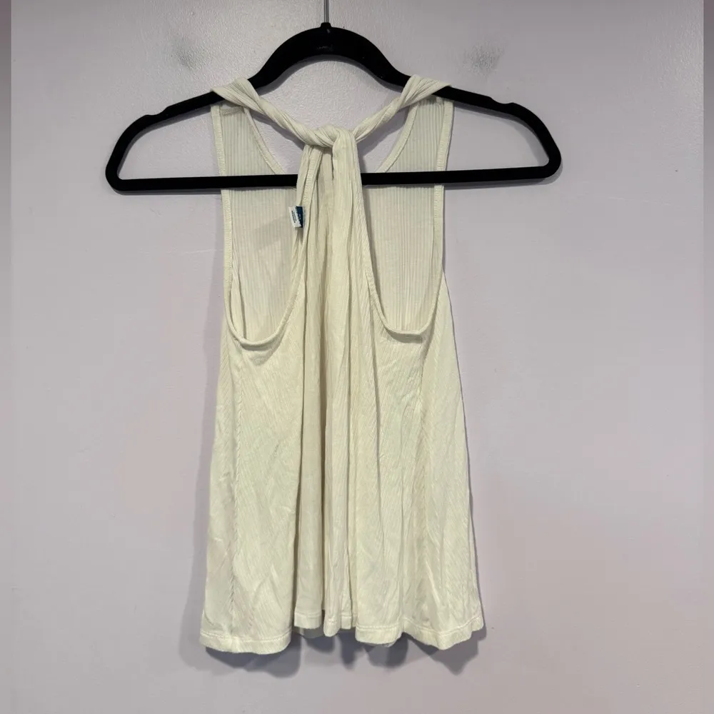 White ribbed‎ knit twist back tank top - Image 3