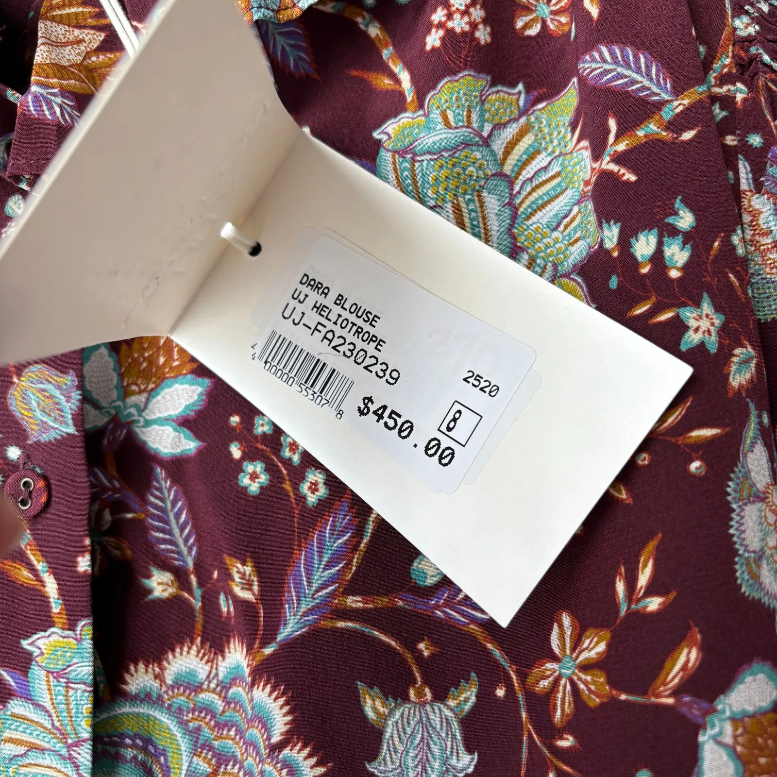 Ulla Johnson‎ Blouse Dara Floral Ruffle Neck Long Puff Sleeve Top Red Size 8 - Image 6