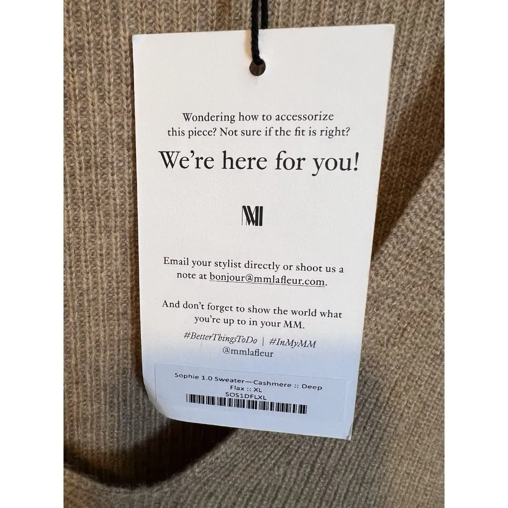 M.M. LaFleur Sophie 100% Cashmere Sweater XL Deep Flax Knit V - Image 9