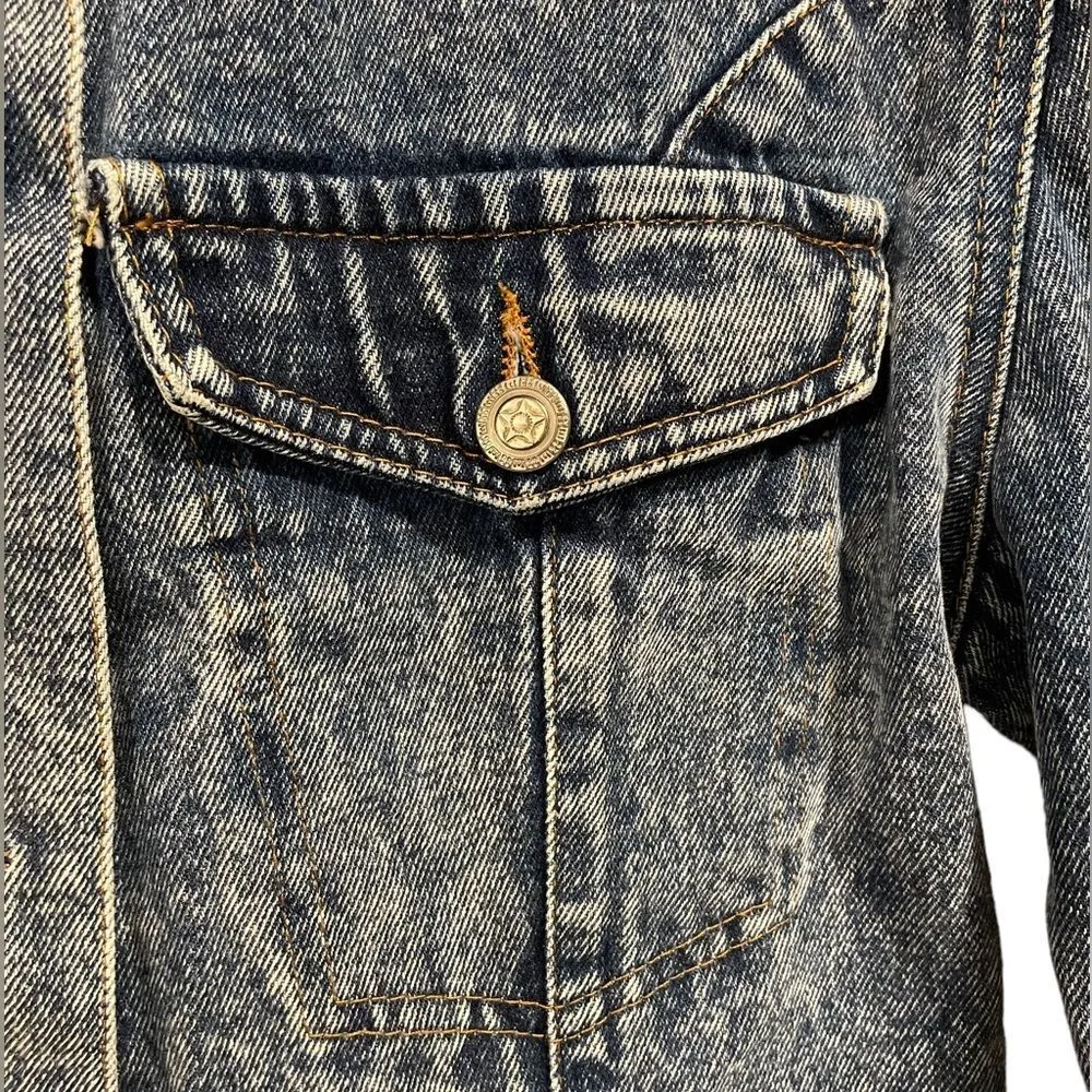 Acid Wash Hippie Eclectic Embroidered Floral Long Sleeve Lux Denim Jean Jacket Size L - Image 5