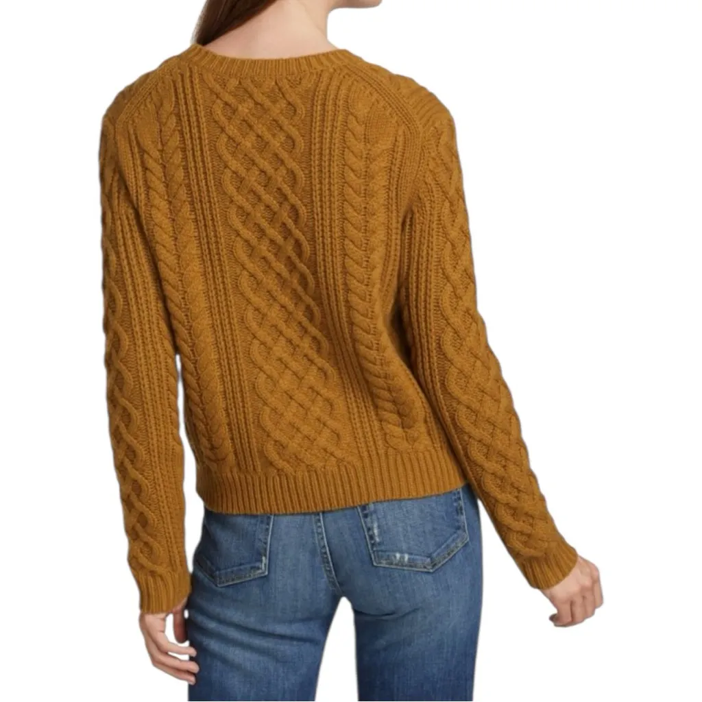 Nili Lotan Jodelle Cable Knit Sweater Cashmere sz Medium Long Sleeves Crew Neck Brown - Image 2
