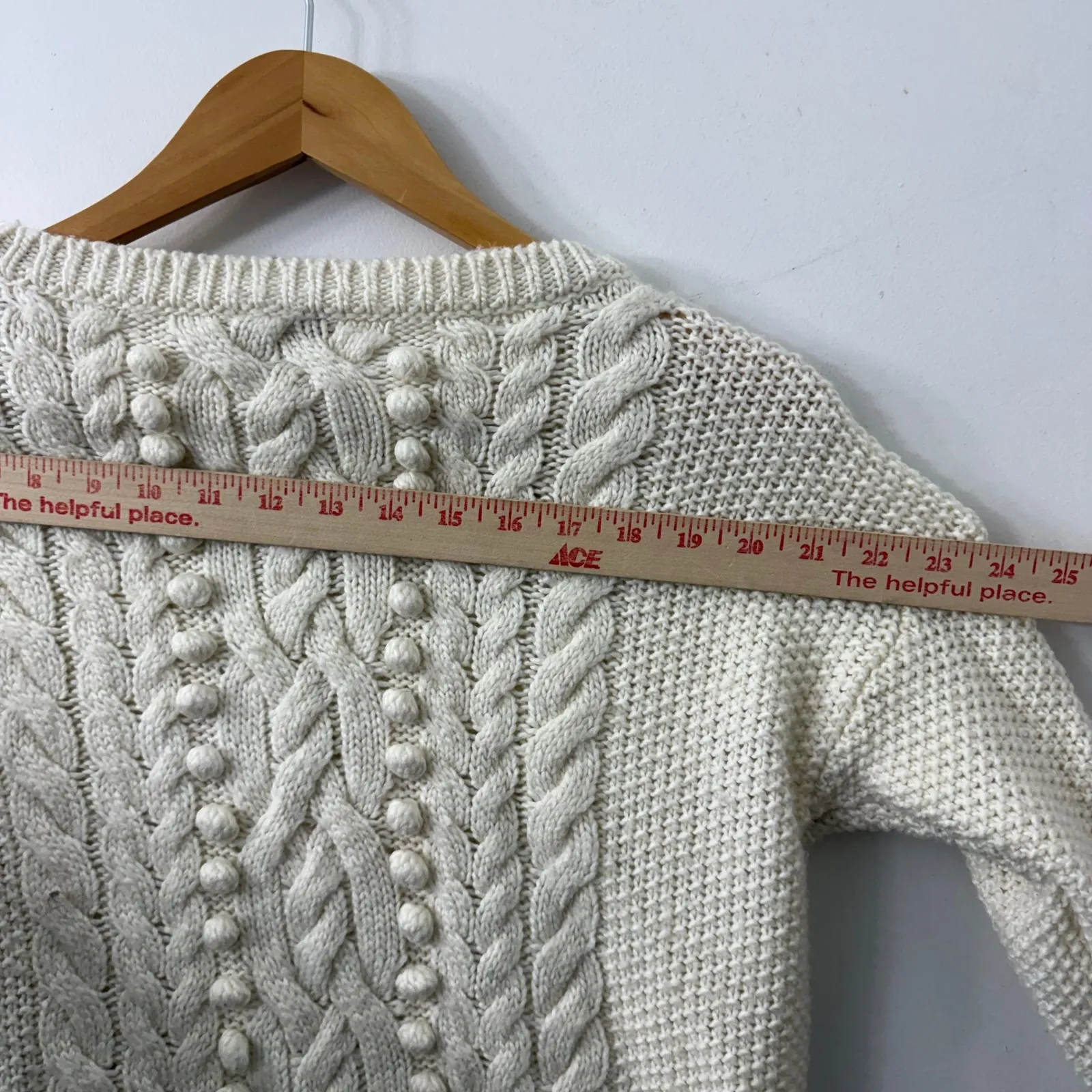 Talbots S Cable Knit Bobble Sweater Ivory Chunky Cozy Winter Holiday Xmas Wool - Image 9